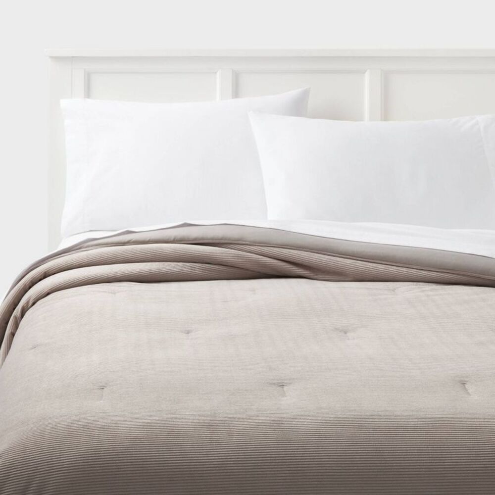 King Corduroy Plush Comforter Light Gray - Room Essentials